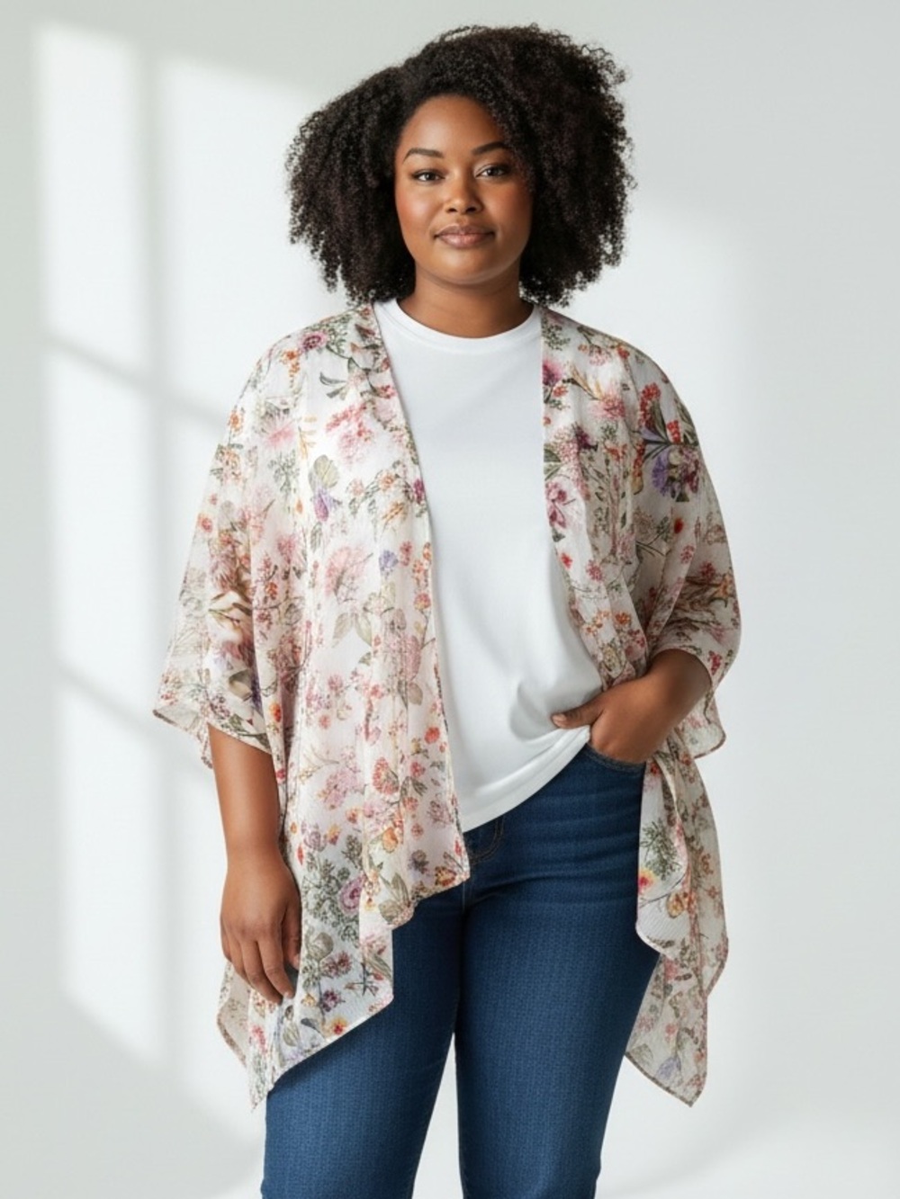 NWT🌺Time and Tru•Floral Kimono Cover Up